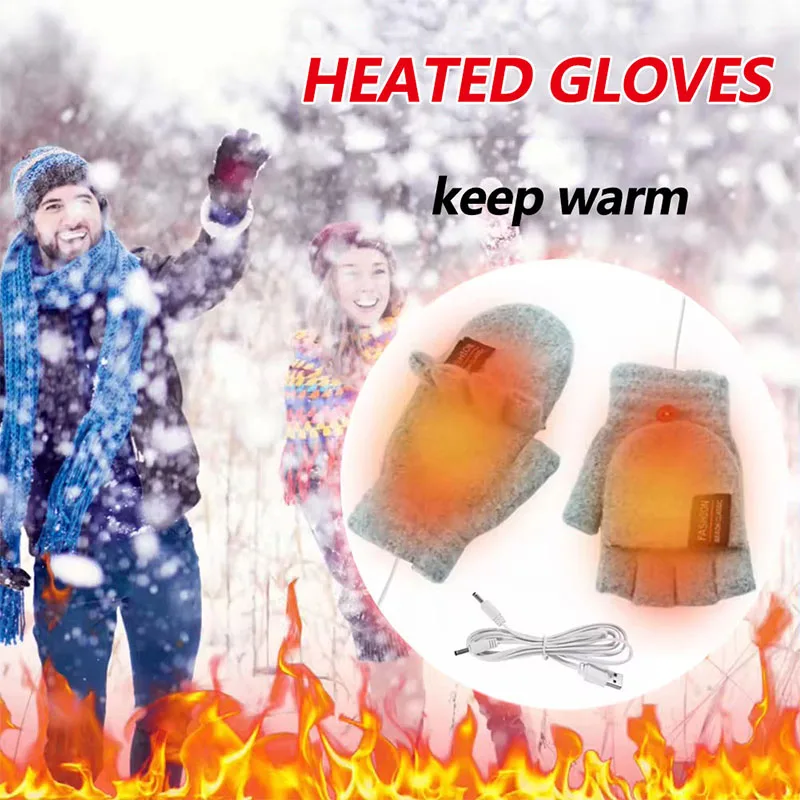 Unisex USB Elektrische Heizung Winter Outdoor Beheizte Handschuhe Reine Farbe Voll & Halb Finger Wärmer Handschuh Hand Wärmer Thermische