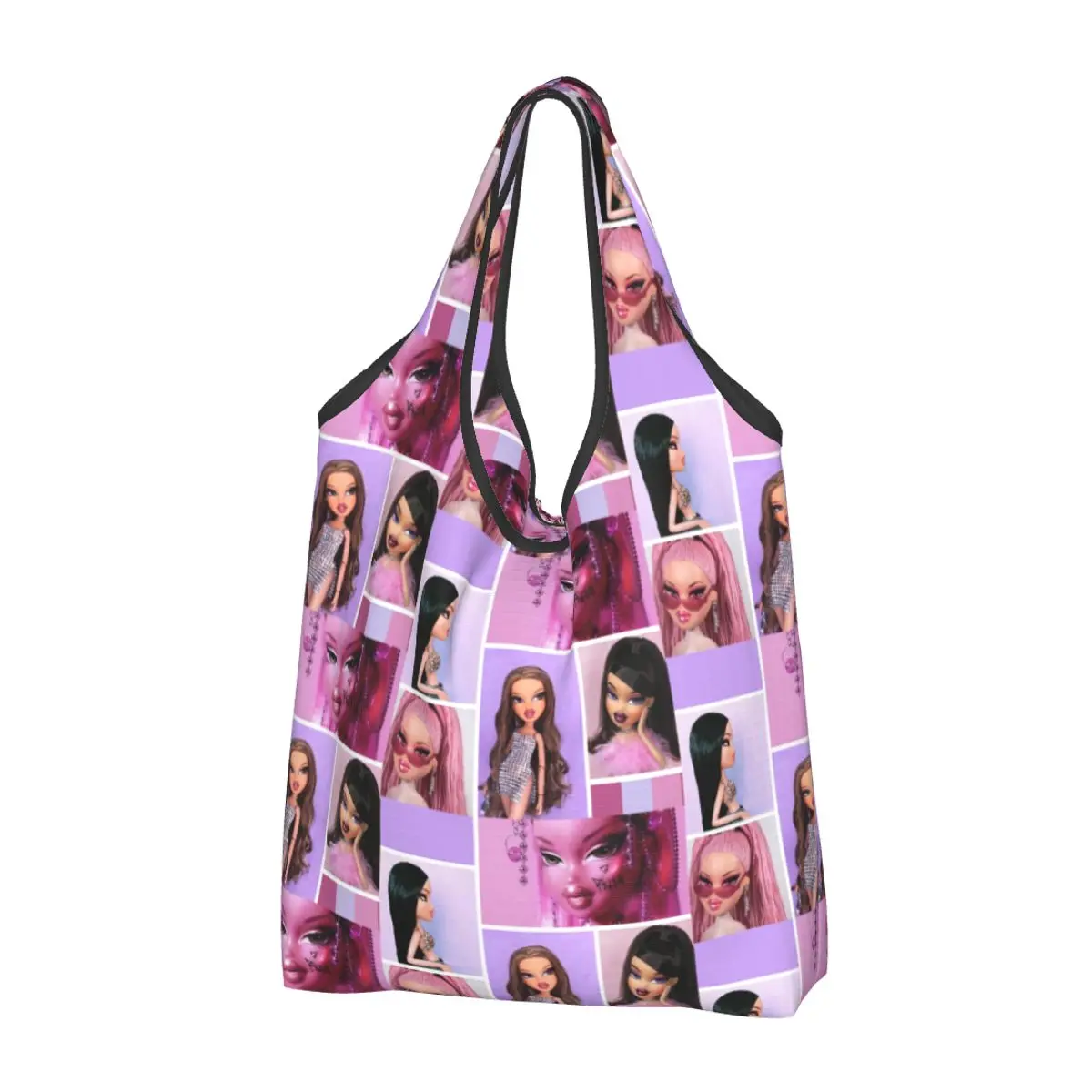 Cartoon Bratzs Grocery Shopping Bags Custom Shopper Tote Shoulder Bags Large Capacity Portable Tv Movie Doll Handbag