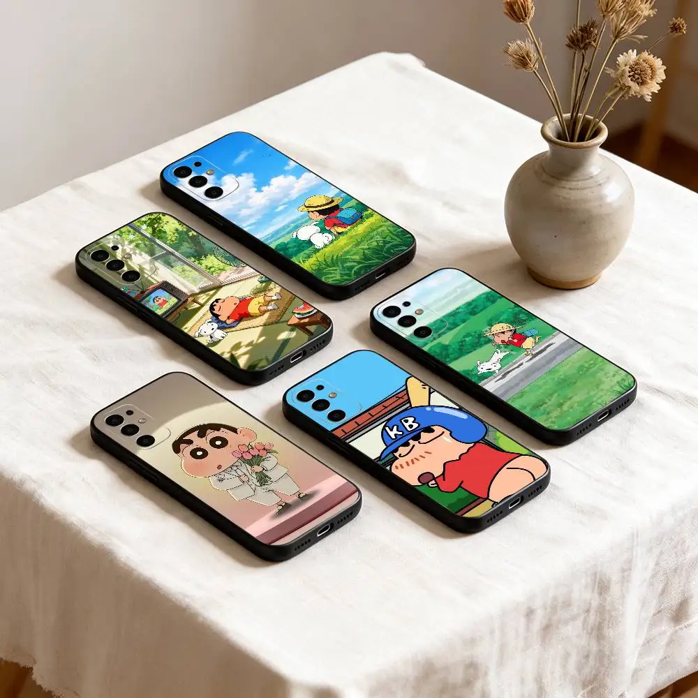 M- Shin-pc C-chan Crayon Cartoon Gift Phone Case Black Silicone Soft For Samsung S25,S24,S21,S22,S23,S30,Ultra,S20,Plus,Fe,Lite