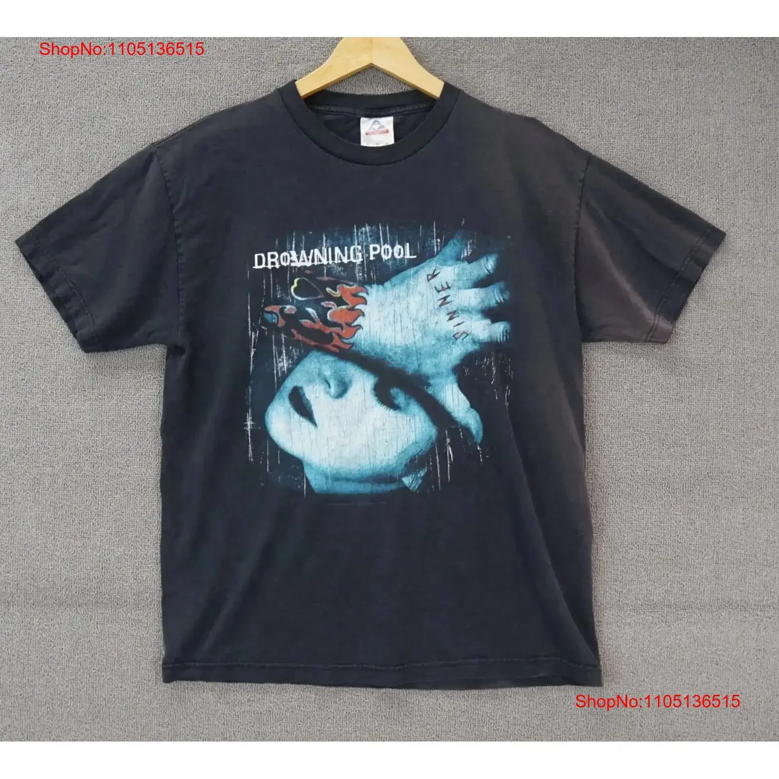 

Vintage Drowning Pool T Shirt L Y2K Nu Metal Band Sinner Album 2001 vintage Washed Top For Everyday Wear fashion Slightly