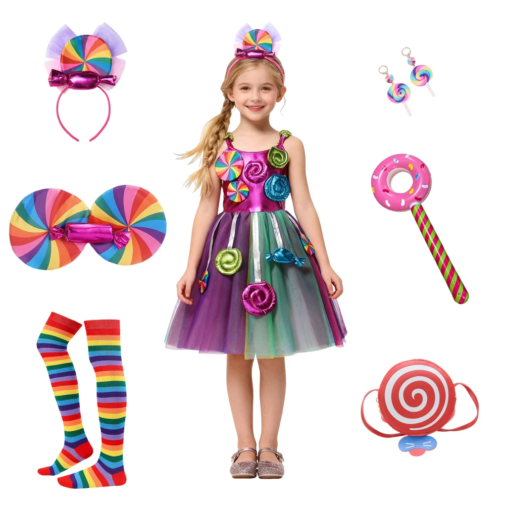 

Фестиваль Пурима для девочек, карнавальное яркое платье для девочек, нарядный костюм леденца, детские летние платья-пачки, нарядное праздничное бальное платье