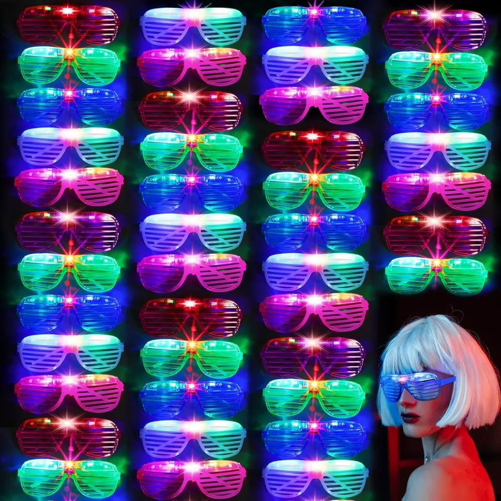 

102 Pieces LED Glasses Light Up Glow Glasses 6 Color Neon LED Party Sunglasses LED Glow Plastic Shutter Shades Glasses