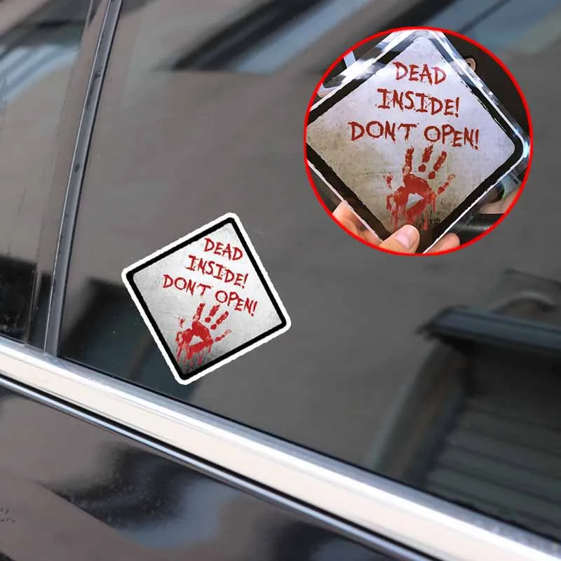 DEAD INSIDE DONT OPEN Sticker Walking ZOMBIE Reflective 14*14cm Hand Print Wall Art Decal Vehicle Red Bloody Car