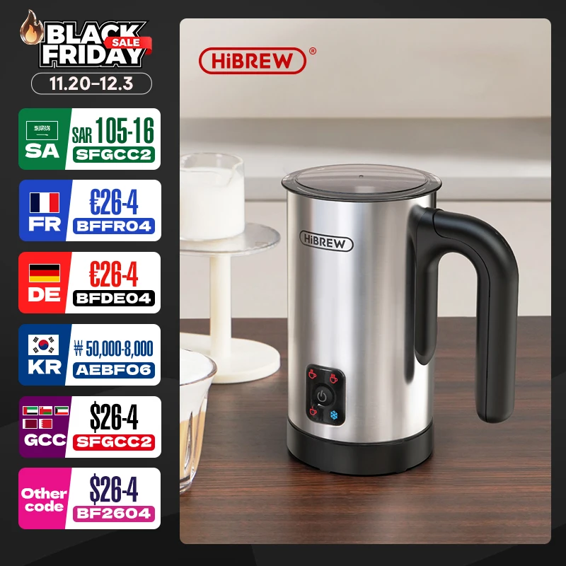 Hibrew เครื่องทำฟองเครื่องตีฟองนม4อิน1เครื่องทำฟองแบบอัตโนมัตินมร้อนเย็น/ร้อนลาเต้คาปูชิโน่ผงโปรตีน M3A