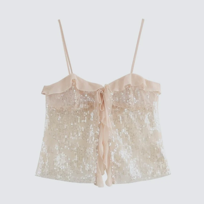 

Foreign Trade Women's Clothing Batch 24 Autumn European and American Style Versatile Sleeveless Round Neck Sequined Sling Vest