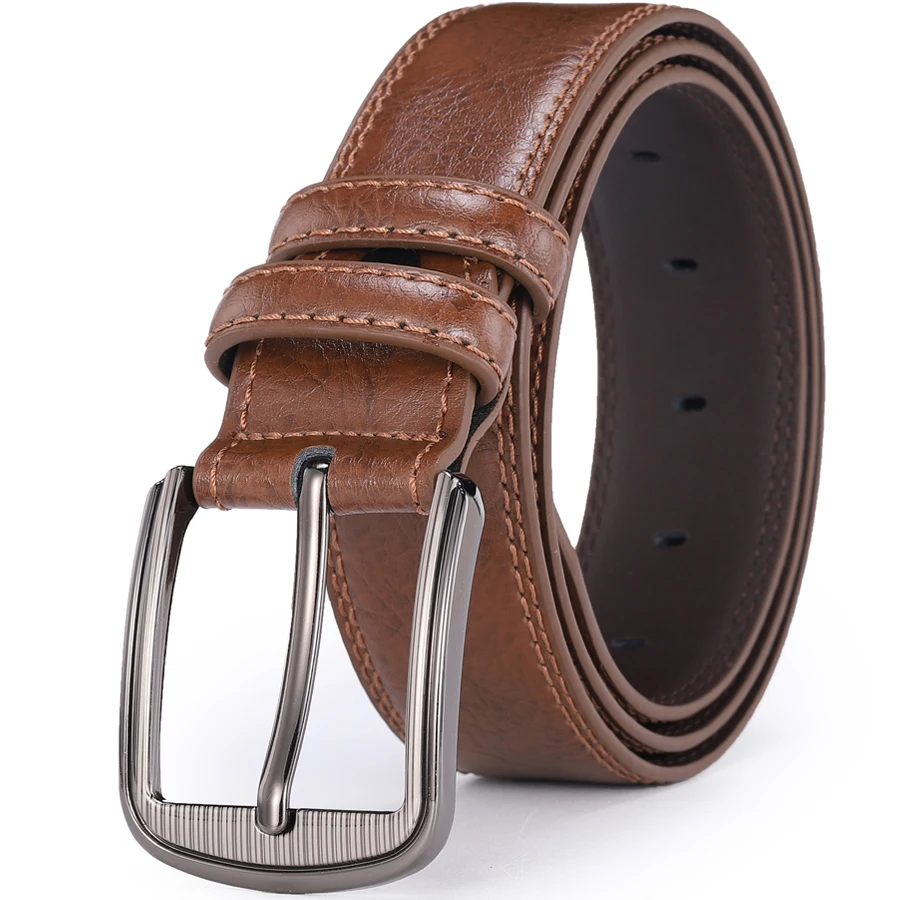 Herren-Gürtel aus Rindsleder mit Dornschließe, Modischer Vielseitiger Gürtel, Reiner Ledergürtel mit Löchern, Neu in Mehreren Farben: Rot, Blau, Schwarz, Braun, Gelb – Detail 3