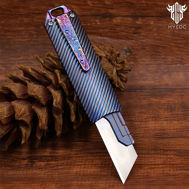 Star Sky Titanium Heavy Alloy Push Knife Tactics Pocket Cutter Paper Knife can Replace Blade Art Knife Wallpap