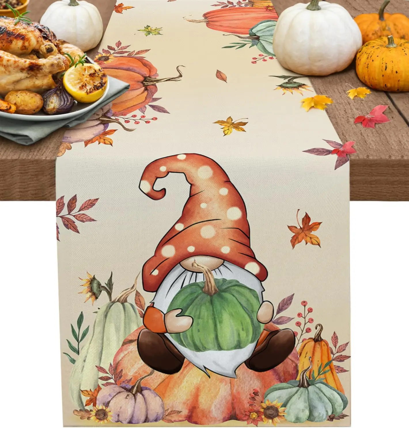 

Thanksgiving Maple Leaf Pumpkin Linen table runners home decor washable Kitchen dining table runners Thanksgiving decorations