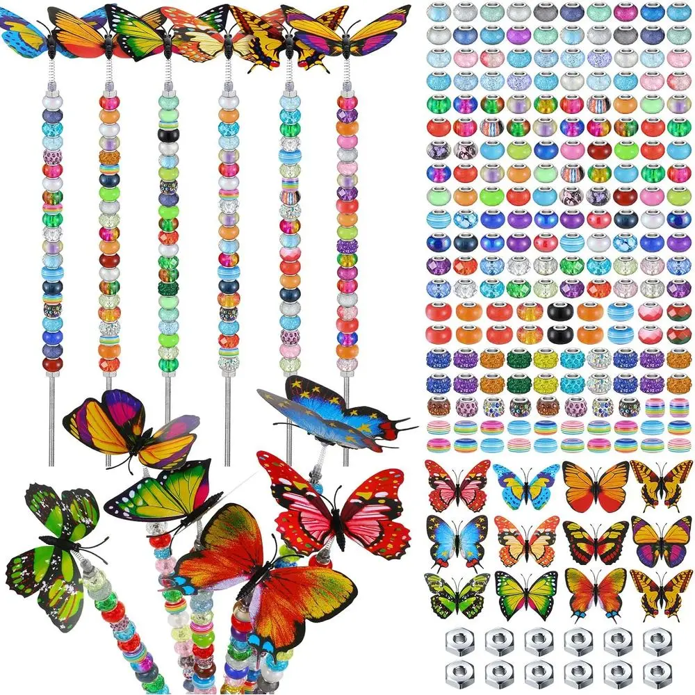 236-Piece Garden Stake Set with 12 Crystal Tops, 200 Beads, and Threaded Rods for Outdoor Decorations