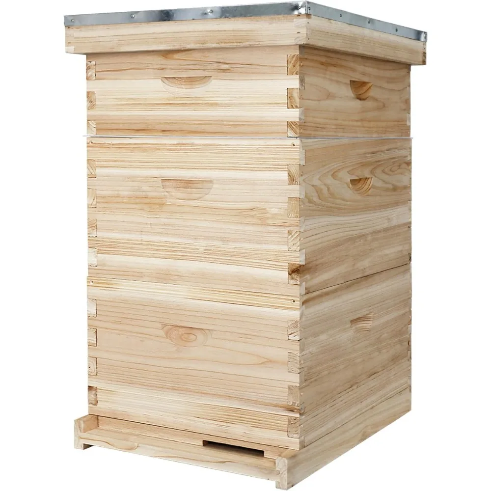 

Frame Bee Hives Boxes Starter Kit, Langstroth Beehives Include 2 Deep Hive Boxes and 1 Medium Super Bee Box, Include