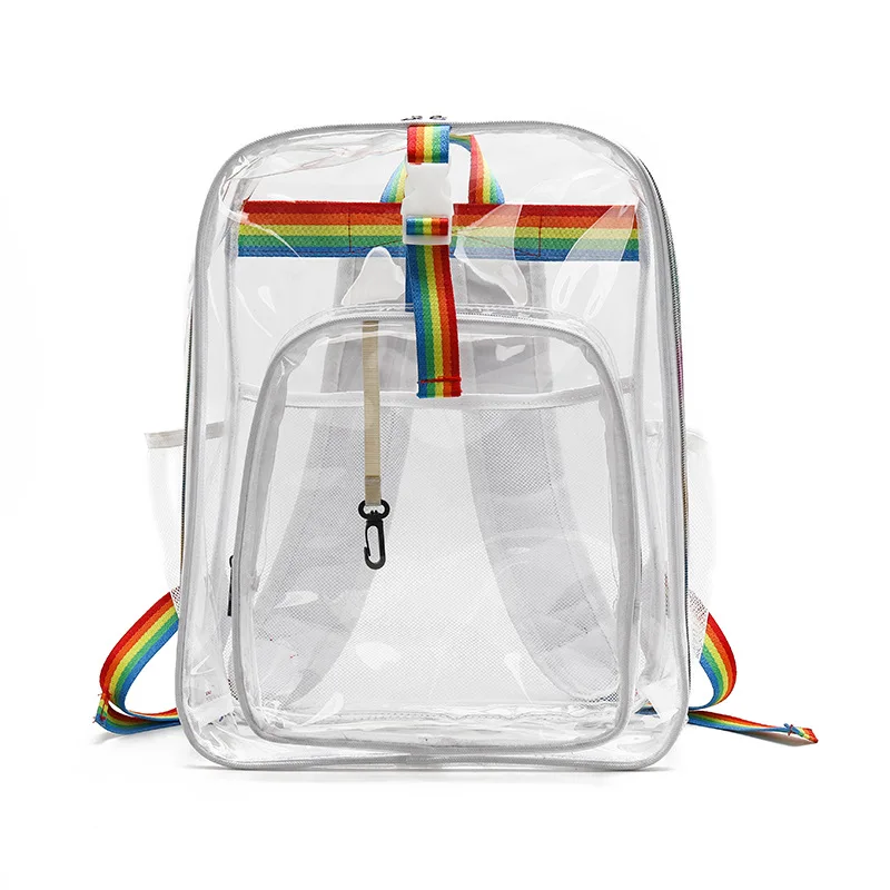 Mochila transparente de PVC de gran capacidad para ordenador portátil, bolsas de libros informales impermeables, transparentes y sencillas, aprobadas por el estadio