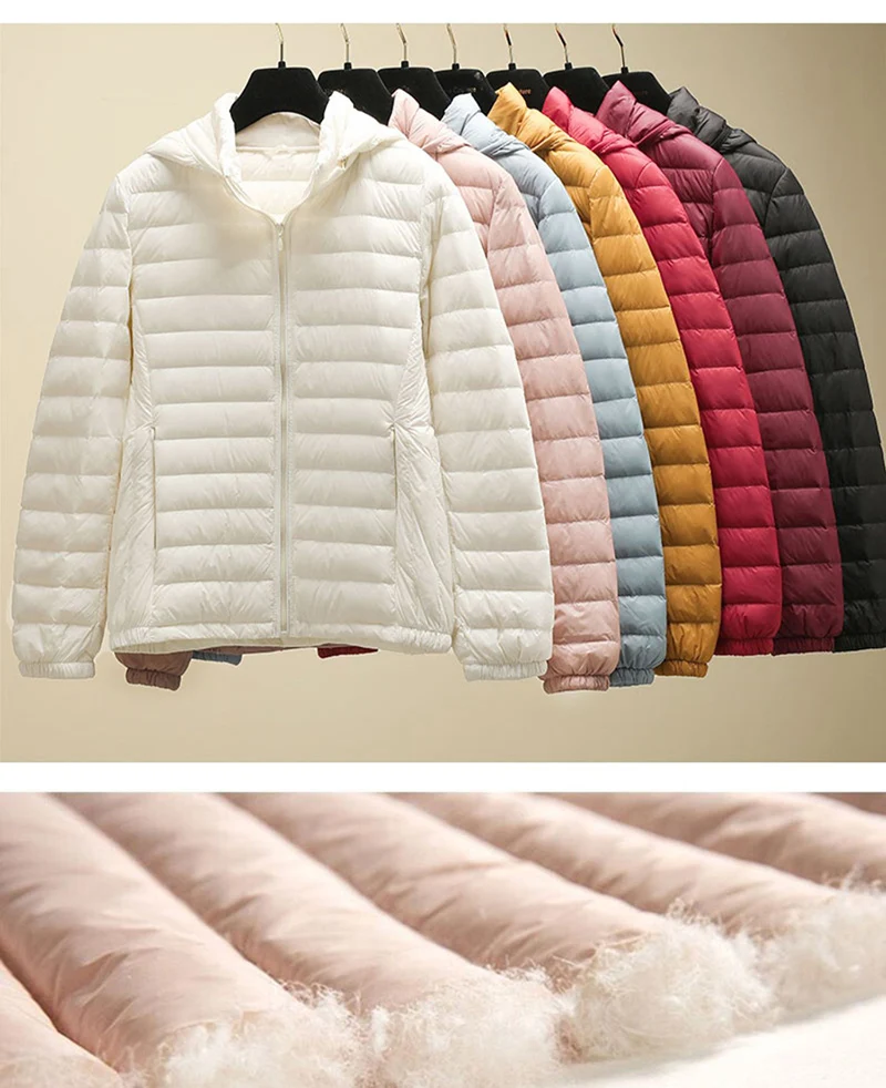 Schinteon Women Ultralight 90% White Duck Down Jacket with Removable Hood Autumn Winter Thin Outwear Portable Storage 2026 New