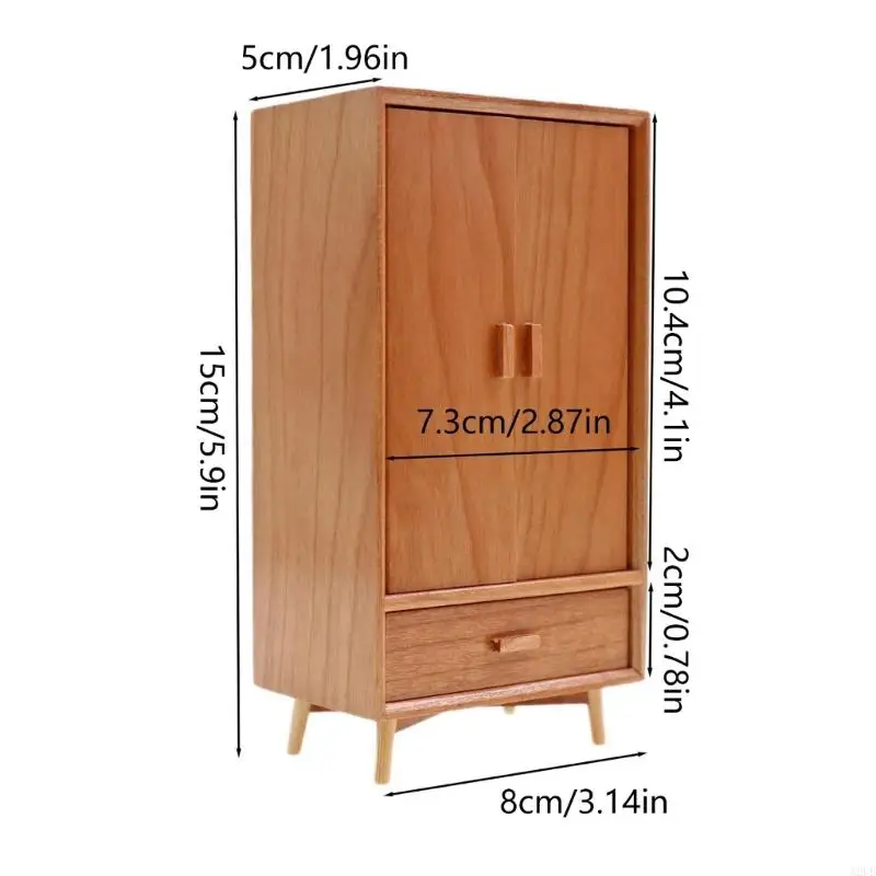 Puppenhausmöbel Maßstab 1:12, Miniatur-Kleiderschrank aus Holz mit Doppeltüren und funktionaler Schublade für eine Szene A2UB – Detail 6