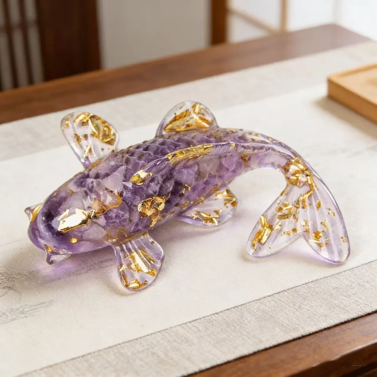 Natural Crystal Stone Gravel Lucky Koi Fish Figurine Resin Mini Quartz Fancy Carp Statue Home Decor Desk Ornament Gift
