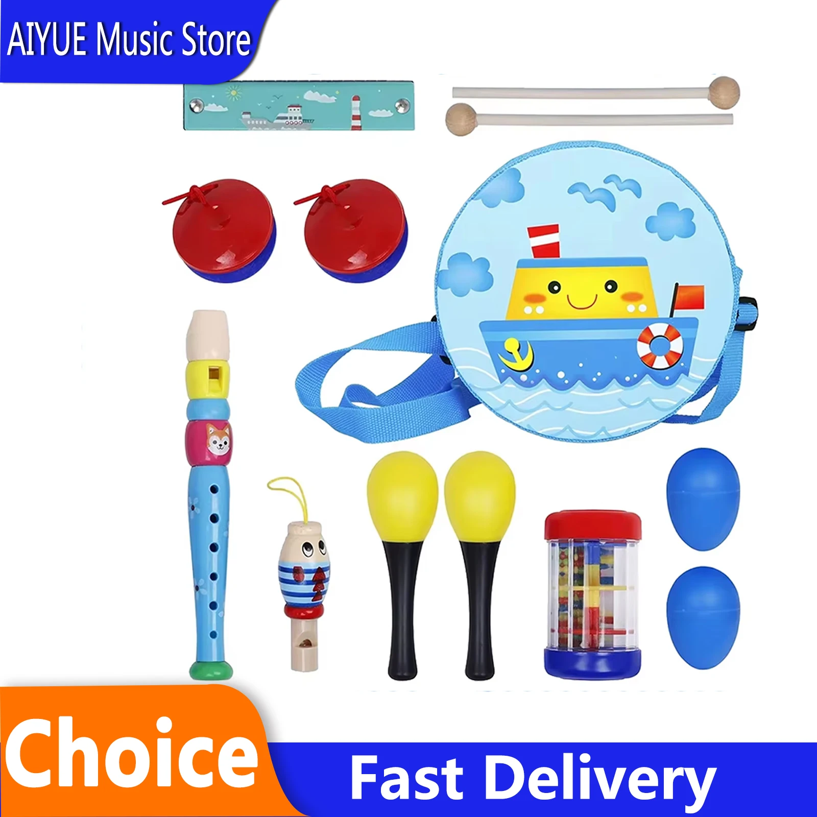 

13 Pcs/Set Orff Instruments Infant Toys Gifts Children Convenient Safety Music Enlightenment Harmonica Sand Egg Hammer Castanets