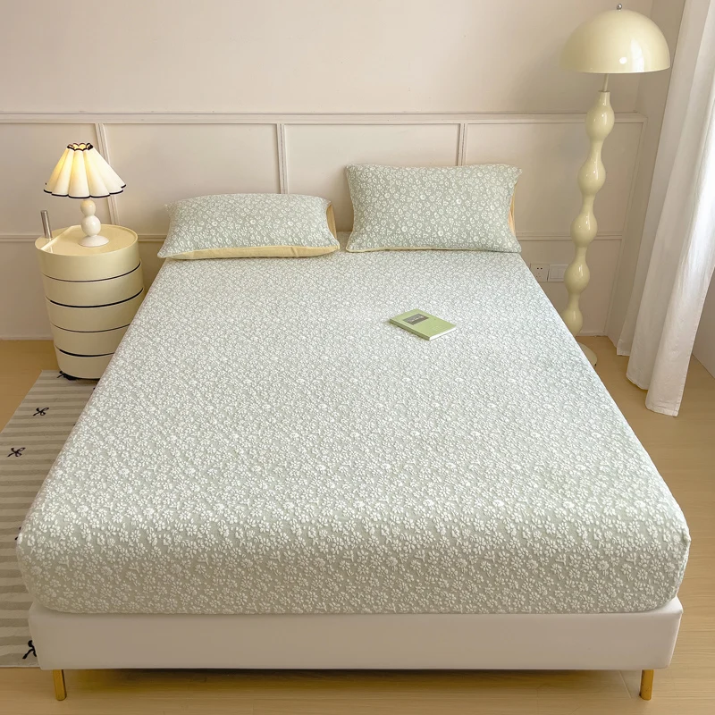 Thicken Floral Jaquard Coral Velvet Fitted Sheet Soft Flannel Warm Plush Mattress Pretector Bed Cover Deep Pocket Bed Sheet Set