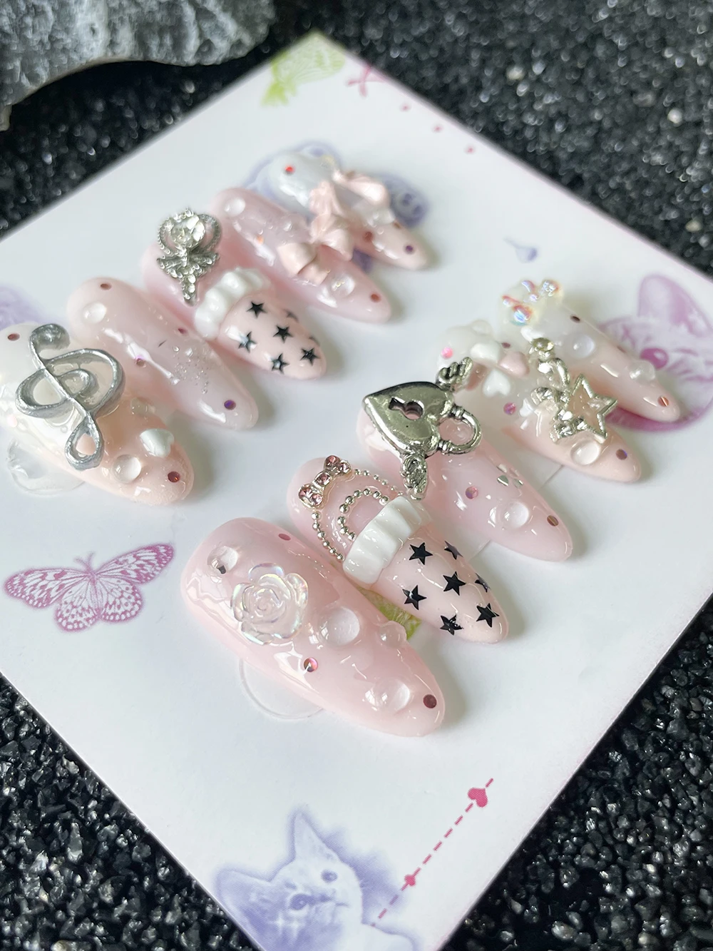 10Pcs Handmade Pink Sweet Long - Nail Art Love ulasan dan harga