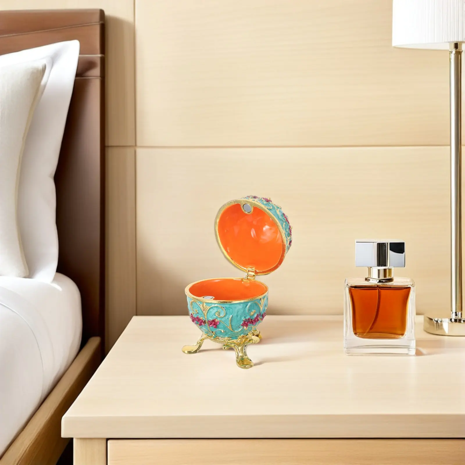 

Позолоченная шкатулка для украшений в форме яйца, эмалированная, винтажная, ручной росписи, металлическая, с откидной крышкой, настольный декор, Пасха