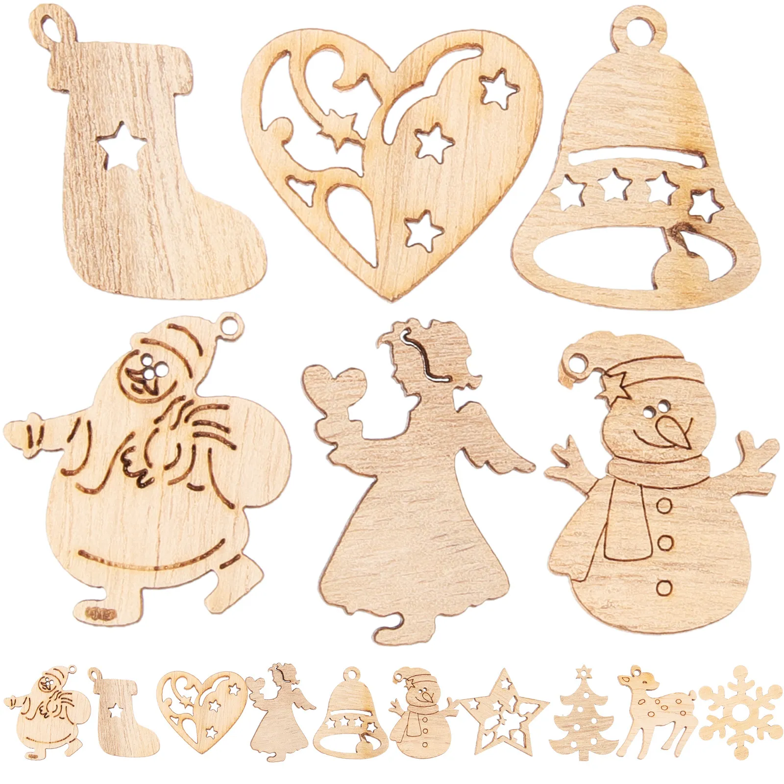 100Pcs Unfinished Wooden Xmas Shapes DIY Graffiti Pendants for Hand Painting Creative Parent-Child Activity Christmas Tree