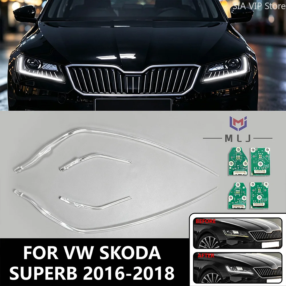 For VW Skoda Superb 2016 2017 2018 Headlight LED DRL Bar Acrylic Light Guide Tube Light Guide Strip Angel Eye Board DRL Chip