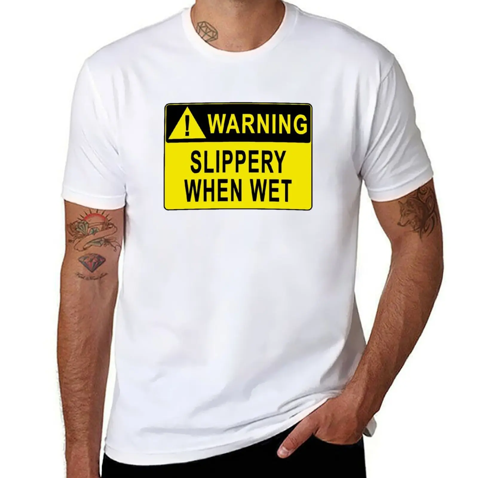 

Warning - Slippery When Wet T-Shirt t shirts for man graphic funny t shirts for man pack white T-Shirt