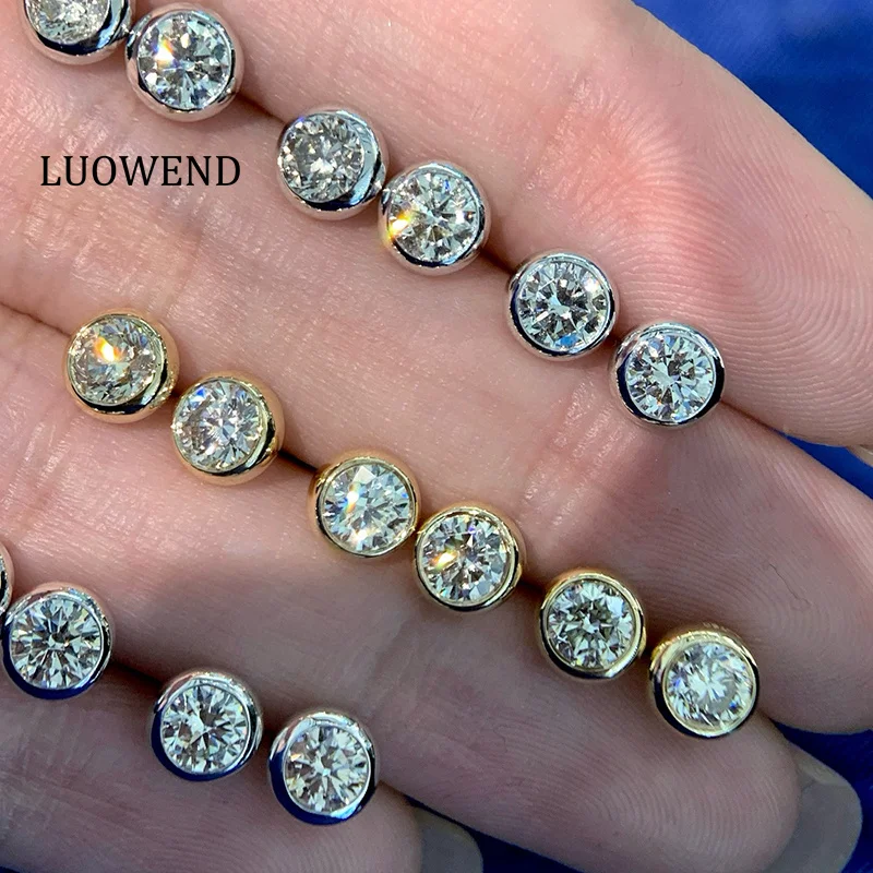 

LUOWEND 100% 18K White/Yellow Gold Earrings Women Fashion INS Style 0.62carat Real Natural Diamond Stud Earrings Fine Jewelry
