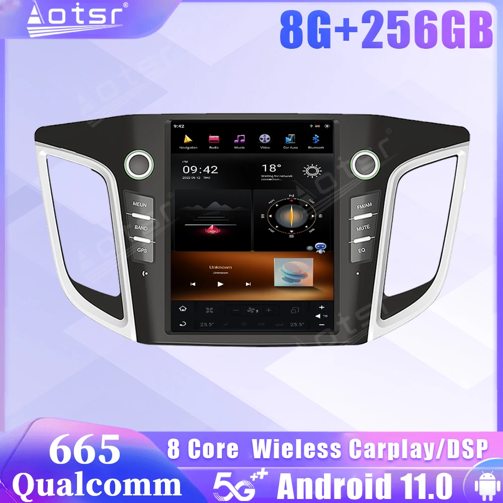 Qualcomm Snapdragon 665 For Hyundai IX25 2014-2018 Bluetooth 5G Carplay Wireless Apple CarPlay Android 14 Auto Car Multimedia