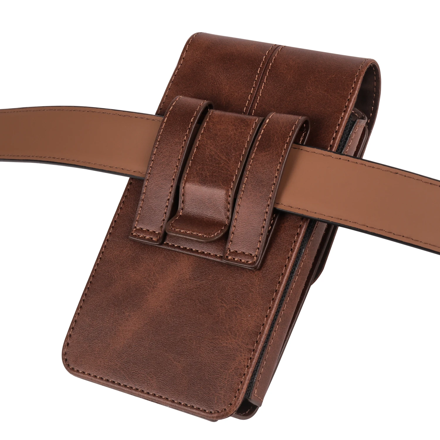 Universal Vertical Faux Leather Mobile Phone Belt Bag With Clip,Phone Holster Belt Bag Pouch With Card Slots For Within 7.2 inch view 5