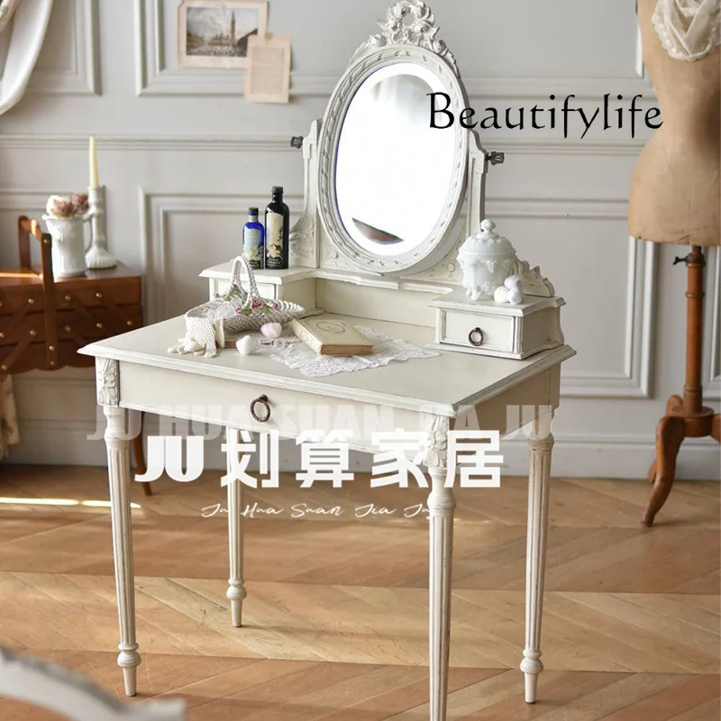 

American country solid wood small apartment bedroom dresser, French engraved modern dressing table