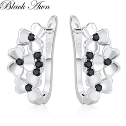 Black Awn Hoop Earrings for Women Classic Silver Color Trendy Spinel Engagement Fashion Jewelry I282
