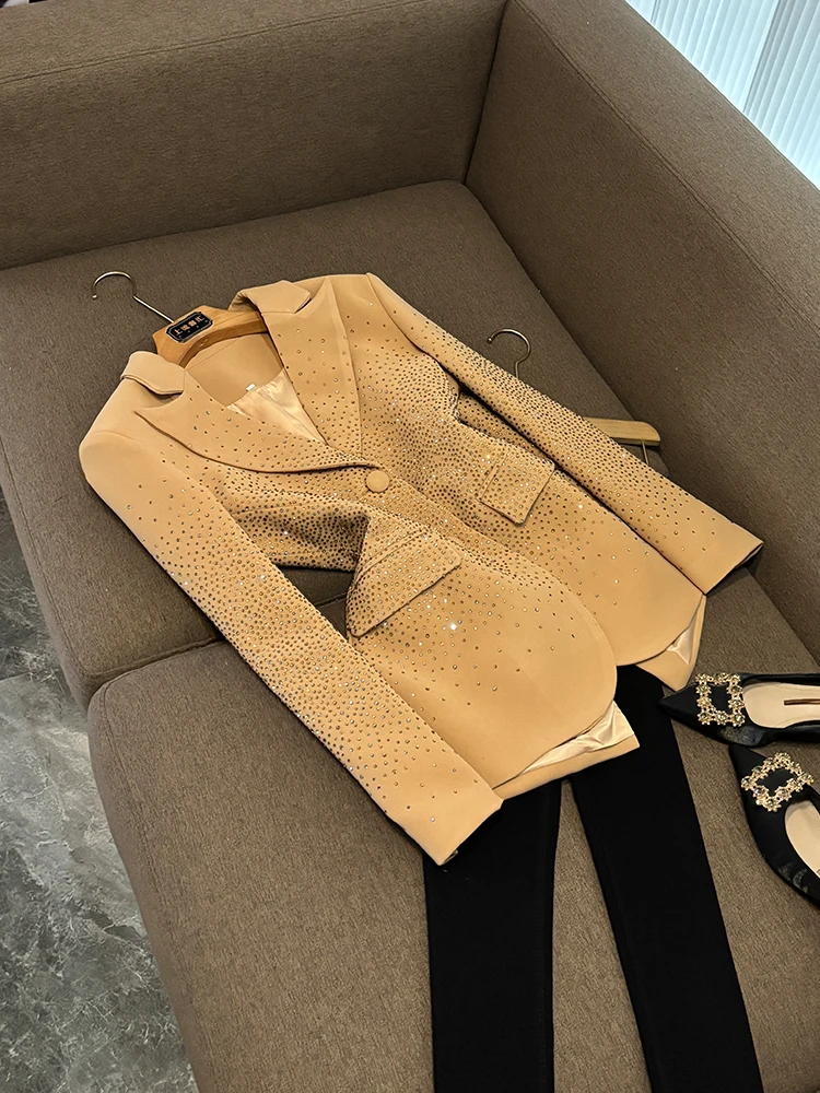 

Ele Suit 2025 New Sle Heavy Rhinestone Embellied Slim Fit Dinner Host Jaet Commute Friendly Pure Color