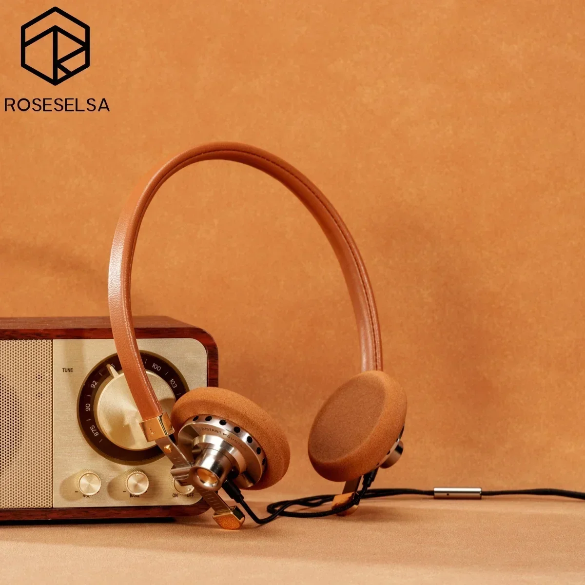 ROSESELSA Distant Mountain Retro On-Ear Wired HiFi Headsets 40mm Diaphragm Driver Vintage Metal Headphones with MMCX/3.5mm Plug