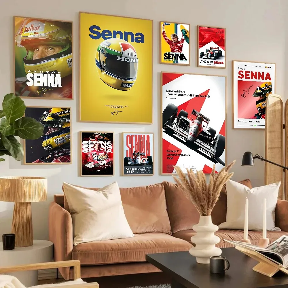 A-Ayrton S-Senna F1 Car Canvas Poster Retro Room Bar Cafe Kawaii Room Decor