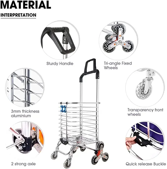 휴대용 계단 등반 카트, 바퀴 8 개, 식료품 카트, 접이식 쇼핑
