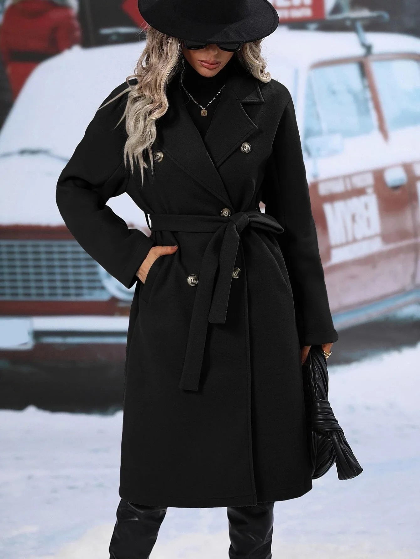 2026 Fashion Women's Lapel Woolen Long Double-breasted Elegant Windbreaker Jacket Streetwear Buckle Lace-Up Coat Women's Jacket