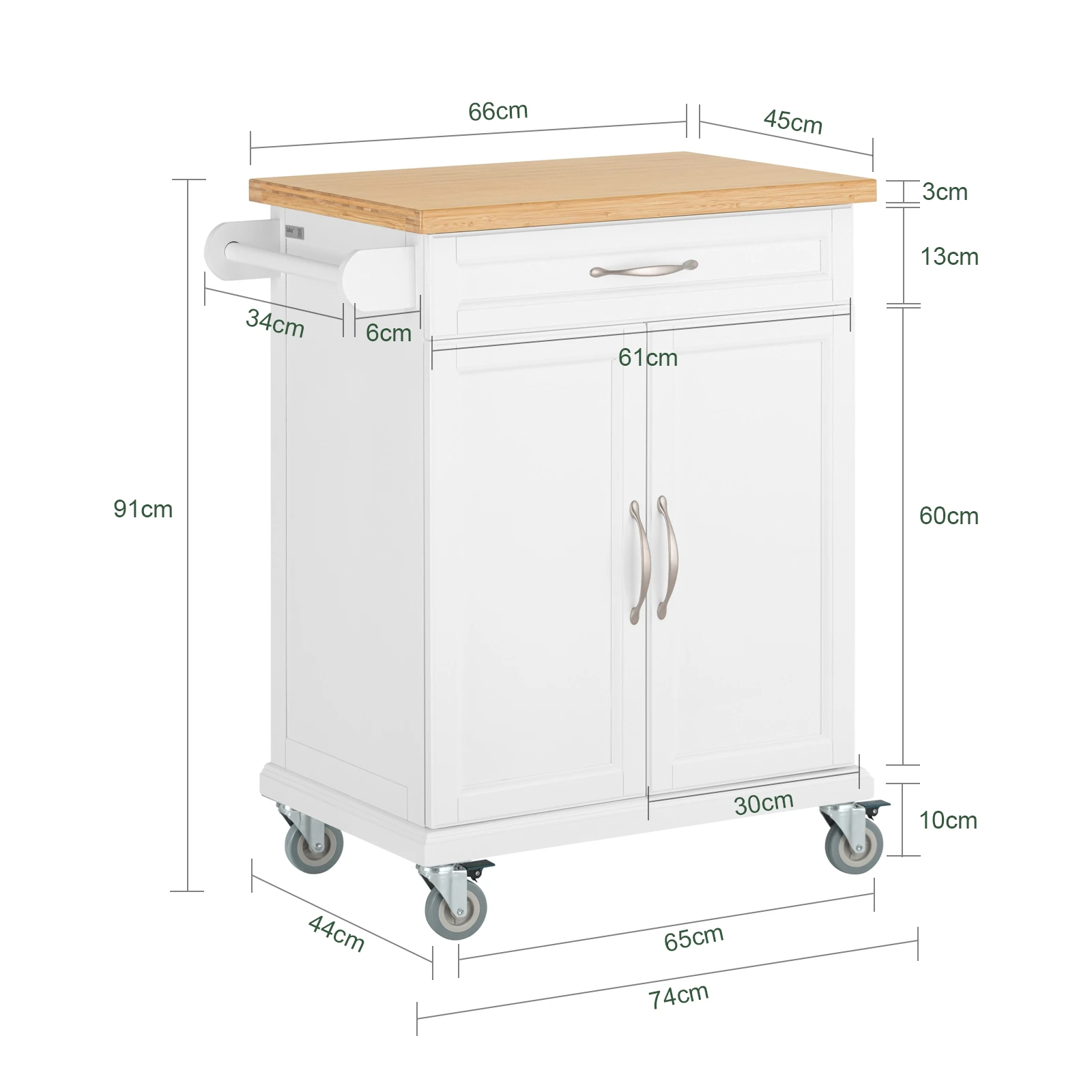 SoBuy FKW13 Küchenwagen mit Rollen Kücheninsel mit Arbeitsplatte Rollwagen Rollwagen Für Küche, Wohnzimmer, Esszimmer – Detail 1