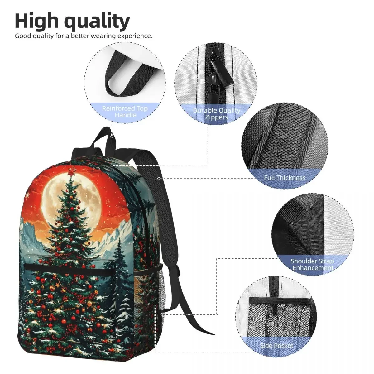 Exquisite Christmas Tree Print Backpack Student BookBag Children School Bag Laptop Shoulder Bags for Men Women