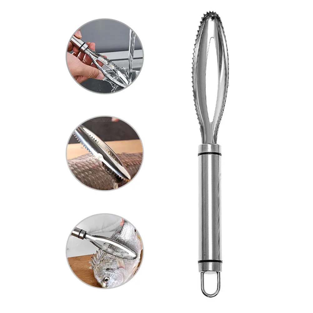 2Pcs Stainless Steel Fish Scale Remover Smooth Comfortable Effective Scaling Safe for Hands Home Restaurant Kitchen