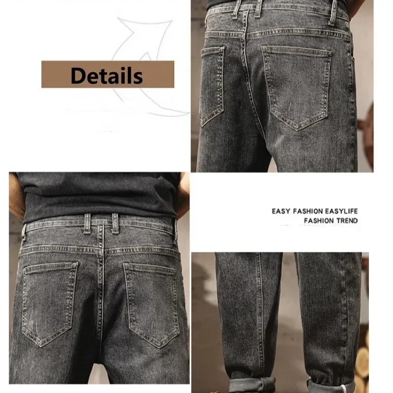 Ripped Jeans Men Stretched Ankle Length Slim Fit Harem Plus Size 46 44 42 40 Denim Trousers Male Elastic Scratched Pencil Pants