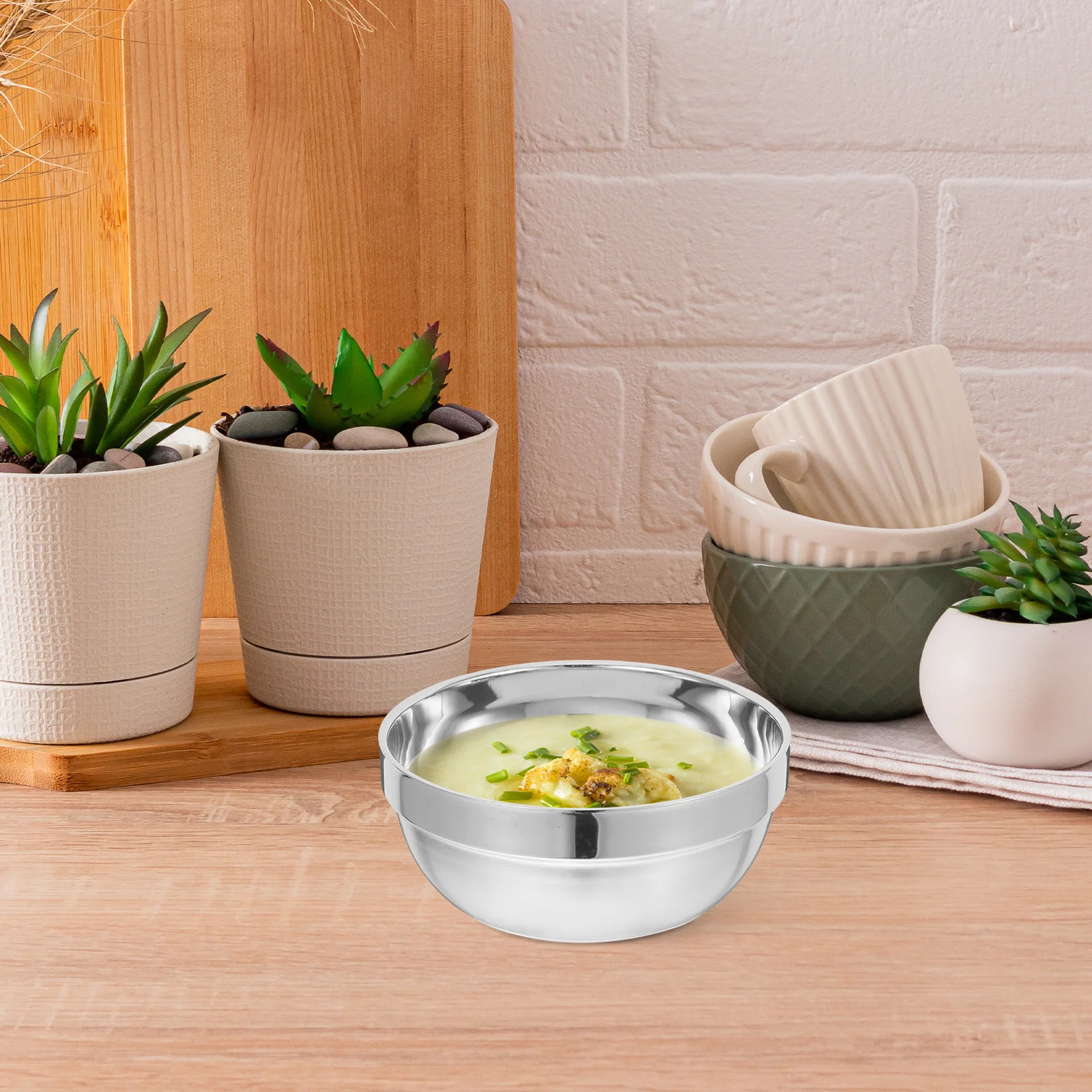 

4Pcs Double Wall Platinum Anti-Scald Stainless Steel Bowls Insulated Rice Soup Bowls Child Family Dinnerware