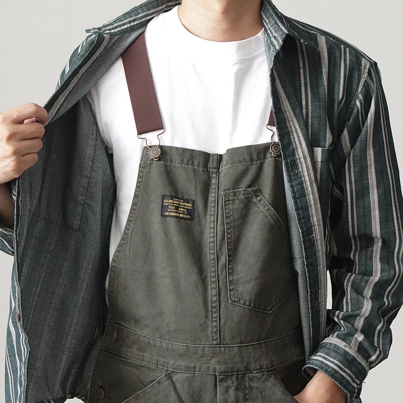 2024 Autumn New American Retro Woven Overalls Bibs for Men's 100% Cotton Washed Jumpsuit Loose Labor Work Casual Straight Pants