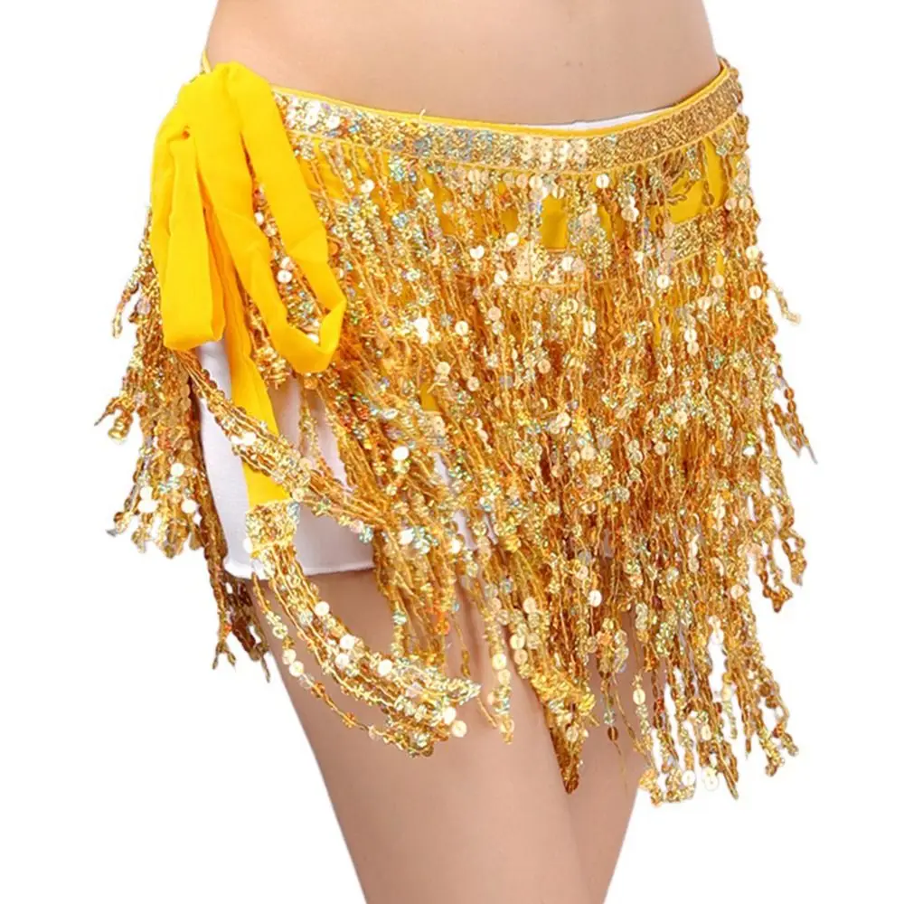 Fashion Sequins Belly Dance Skirt Tassels High Waist Dance Belt Sexy Show Costumes Street Wear