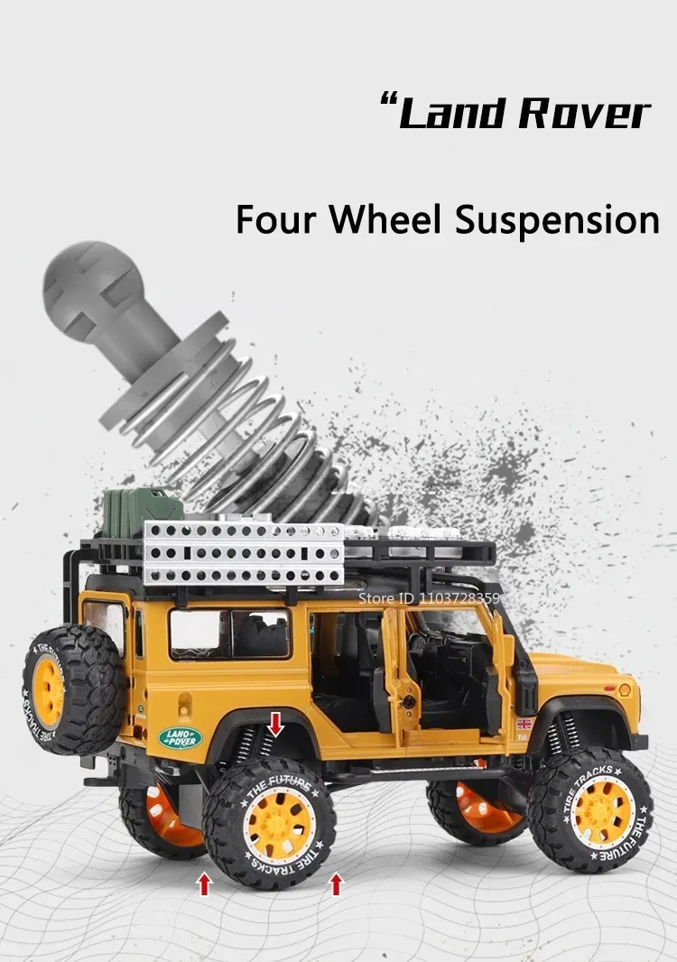 1:28 Camel Cup Land Rover Defender Modellauto Spielzeug Legierung Druckguss UNIMOG RV Geländewagen Sound Licht Türen geöffnet Kinder Geschenke – Detail 9