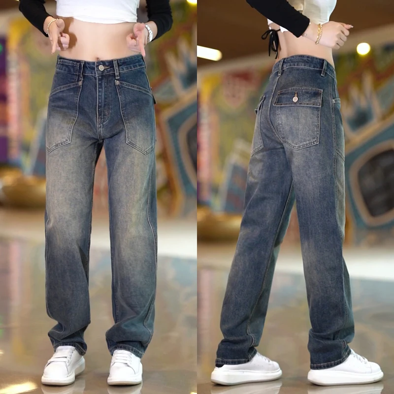 

Retro Waed Men's Jeans Faionable Straight Leg Trousers High Waist Wide Leg Pants Casual Cotton Blend Urban Sle