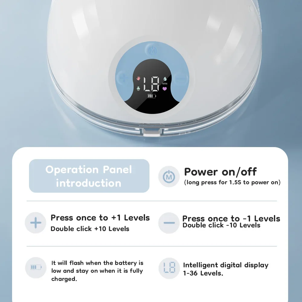 Wearable Electric Breast Pump 4 Modes 36 Suction Levels Hands-Free Milk Collector with 19/24mm Flange for Comfortable Feeding