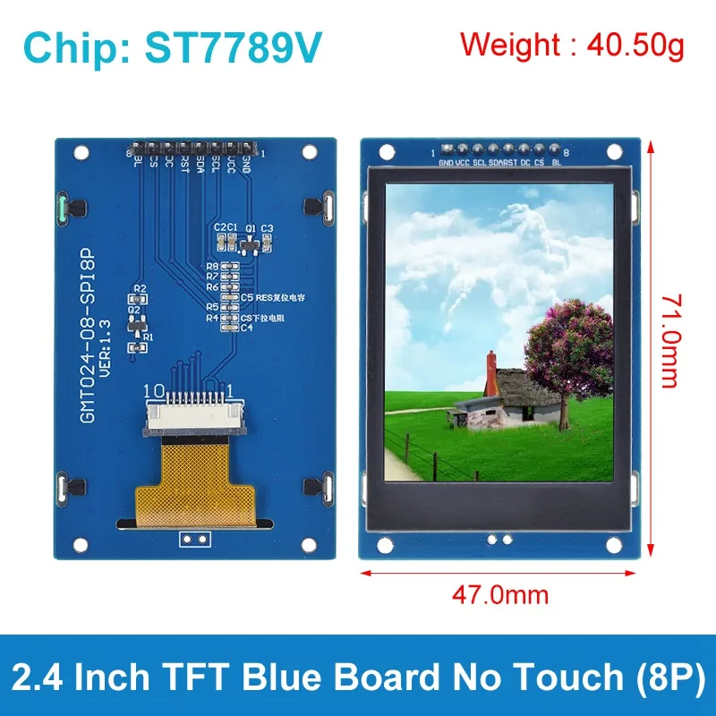 2,4 Zoll TFT SPI LCD Fasizi 2,4″ TFT SPI LCD Modul ILI9341 – 240x320 Pixel, 8-Pin PCB, Kein Touch, 3,3V, Für Arduino, ESP32 & Co