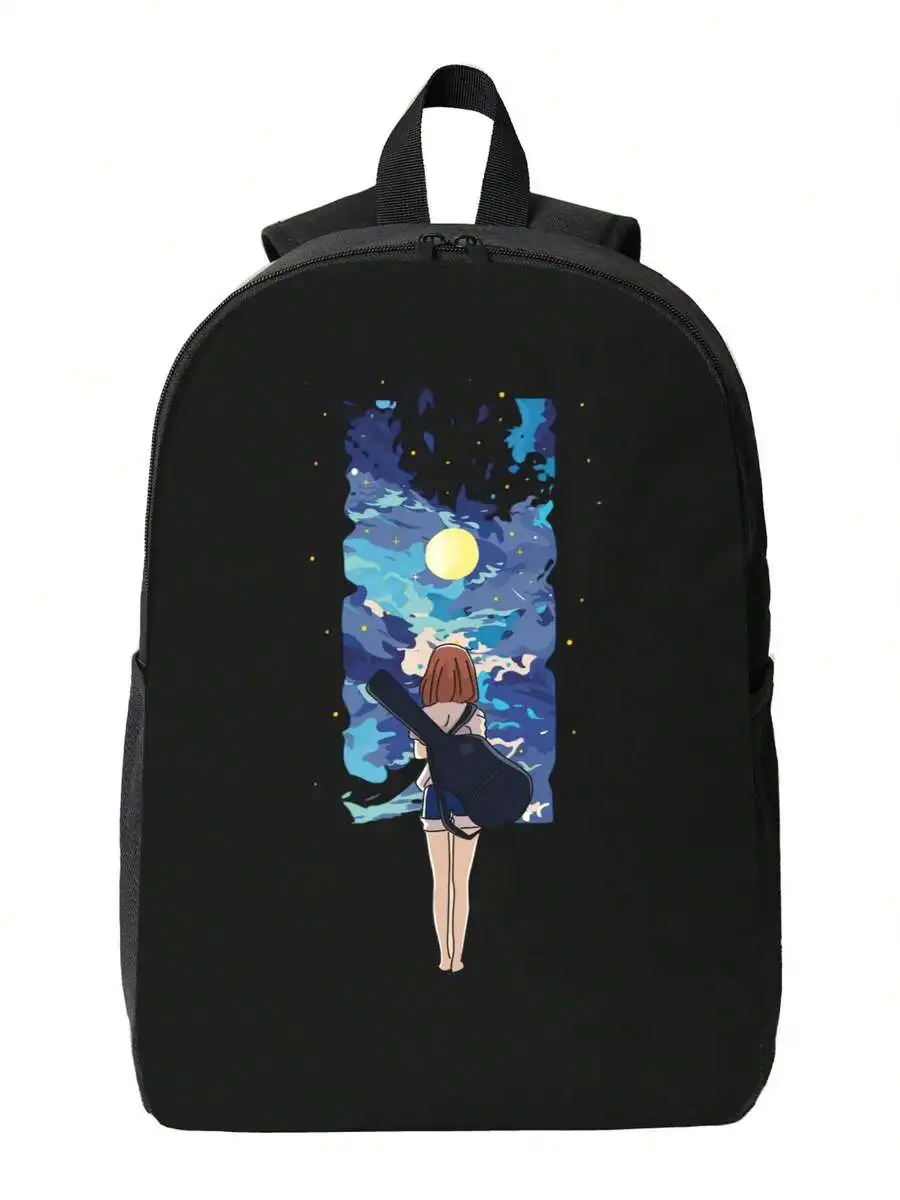 

Black Cartoon Night Sky Graphic Backpack For Women Men Unisex Minimalist Campus Work Bag