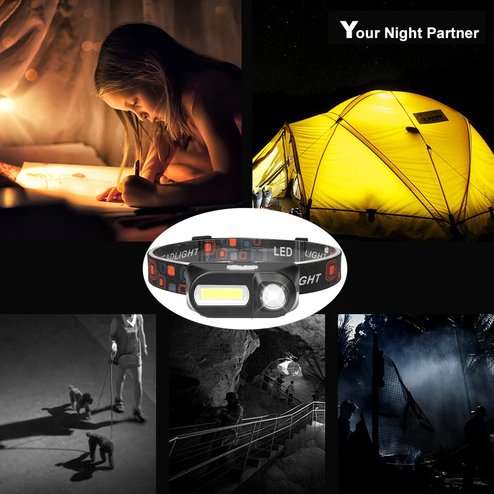 Fishing LED Headlamp Camping Light Portable Mini XPE COB USB Head Lamp Fishing Headlight Flashlight Torch Use 18650