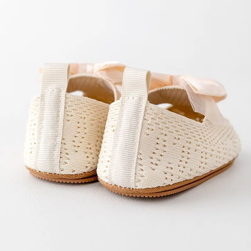 

Baby Girls Princess Flats Cute Bow Knitted Hollows out Shoes Casual Walking Shoes for Newborn Infant Toddler