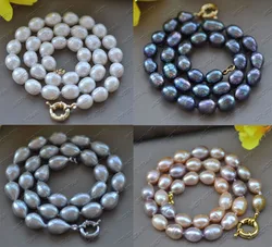 Z11815 17''~50“ 12mm Black Gray White Pink Lavender Rice Freshwater Pearl Necklace